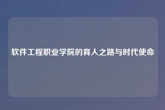 软件工程职业学院的育人之路与时代使命